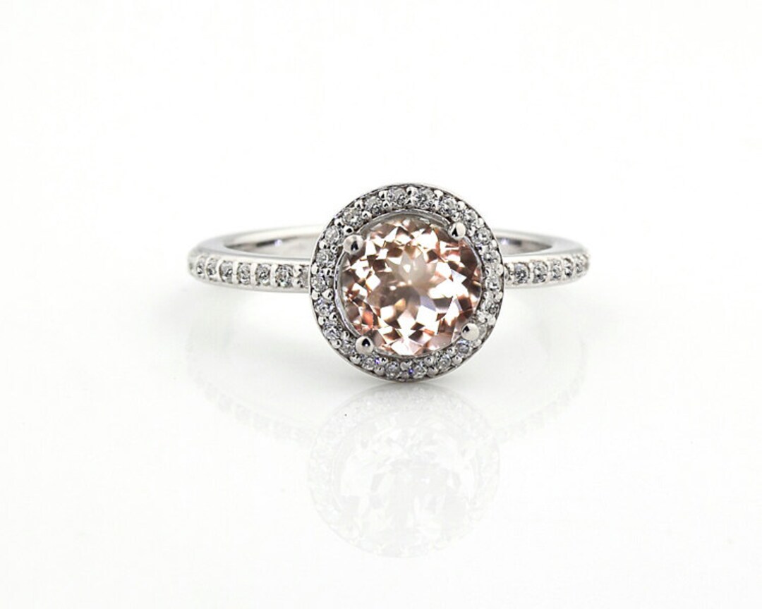1 Ct 7mm Natural Round Morganite Solid 14K White Gold