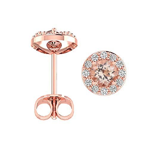 14K Rose Gold Round Morganite & Diamond Ladies Halo Style Stud - Etsy