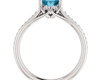 Natural AAA 10x8mm Oval  London blue Topaz  Solid 14K white Gold Diamond Engagement Ring Set-ST82823