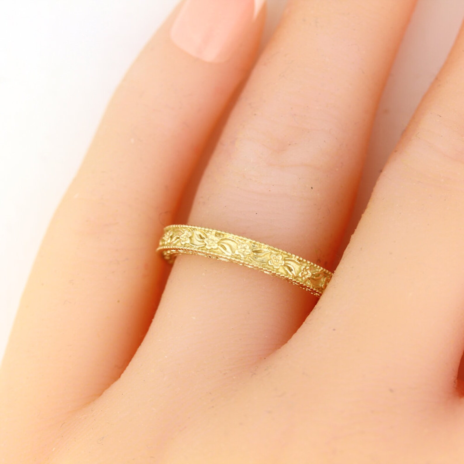 Me Not Floral Designed Wedding Band 14k or 10k Yellow Etsy