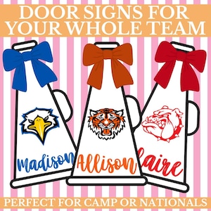 Editable Cheer + Dance Door Sign • Megaphone Canva Template for Camp or Nationals