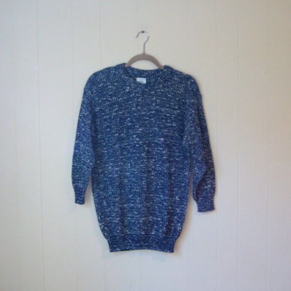 CLEARANCE - Retro - The Sweater Show - BLUE & White Ash - Crew Neck - Vintage Fitted Sweater