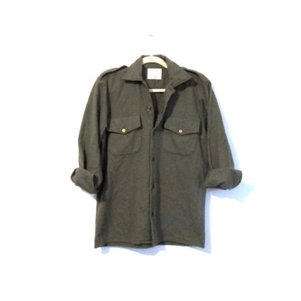 Military Flannel - Olive. Neo-grunge. Industrial. Unisex. Army. Wool. VTG - Flannel Shirt