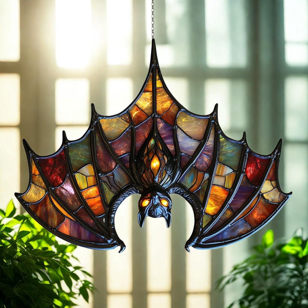Faux Stained Glass Acrylic Bat Window Hanging: Halloween Decor, Bat ...