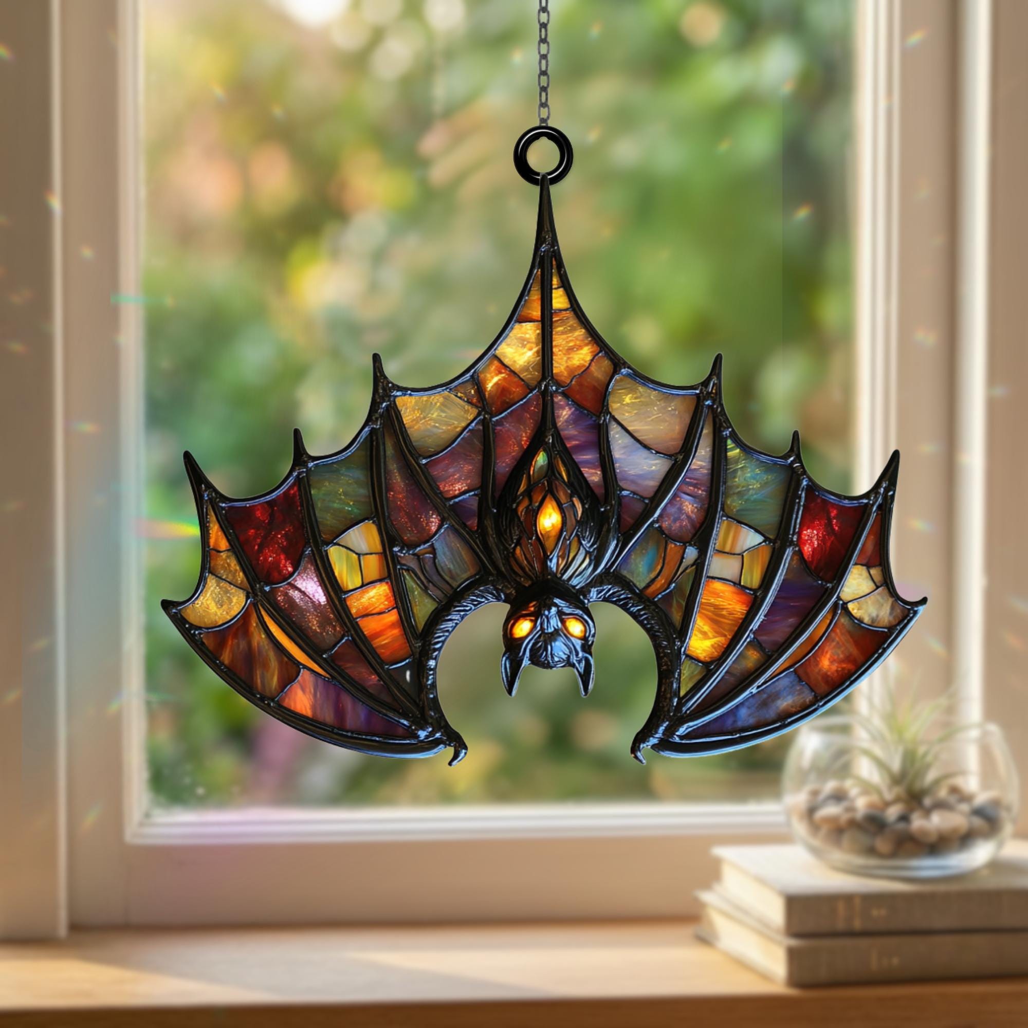Bat Acrylic Suncatcher, Stained Glass Style Halloween Window Hanging ...
