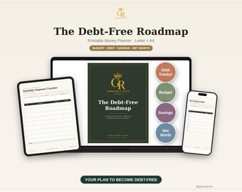 Debt-Free Roadmap Planner, Debt Payoff Tracker, Budget, Savings Goals (PDF Download)