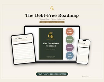 Debt-Free Roadmap Planner, Debt Payoff Tracker, Budget, Savings Goals (PDF Download)