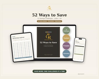 Savings Challenge Bundle, 52-Week, 100 Envelope, No-Spend Trackers (PDF)