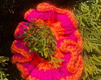 Coletero de ganchillo: Coletero acrílico naranja y rosa