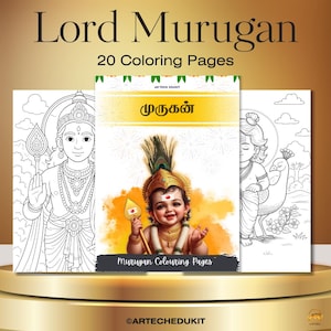 Lord Murugan Malvorlagen | Hinduistische Gottheit Kinder Malbuch | A4 druckbare Konturen | Indische Mythologie Kunst für Kinder & Erwachsene