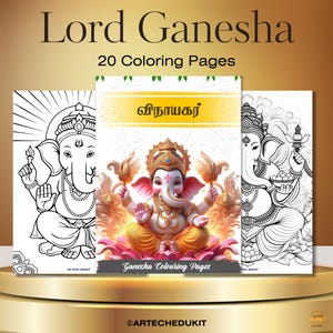 Lord Ganesha Coloring Pages | 20 Printable A4 Outlines | Hindu God Coloring Book | Indian Mythology Spiritual Art for Kids & Adults