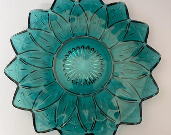 Vintage Federal Glass Petal Plate in Teal
