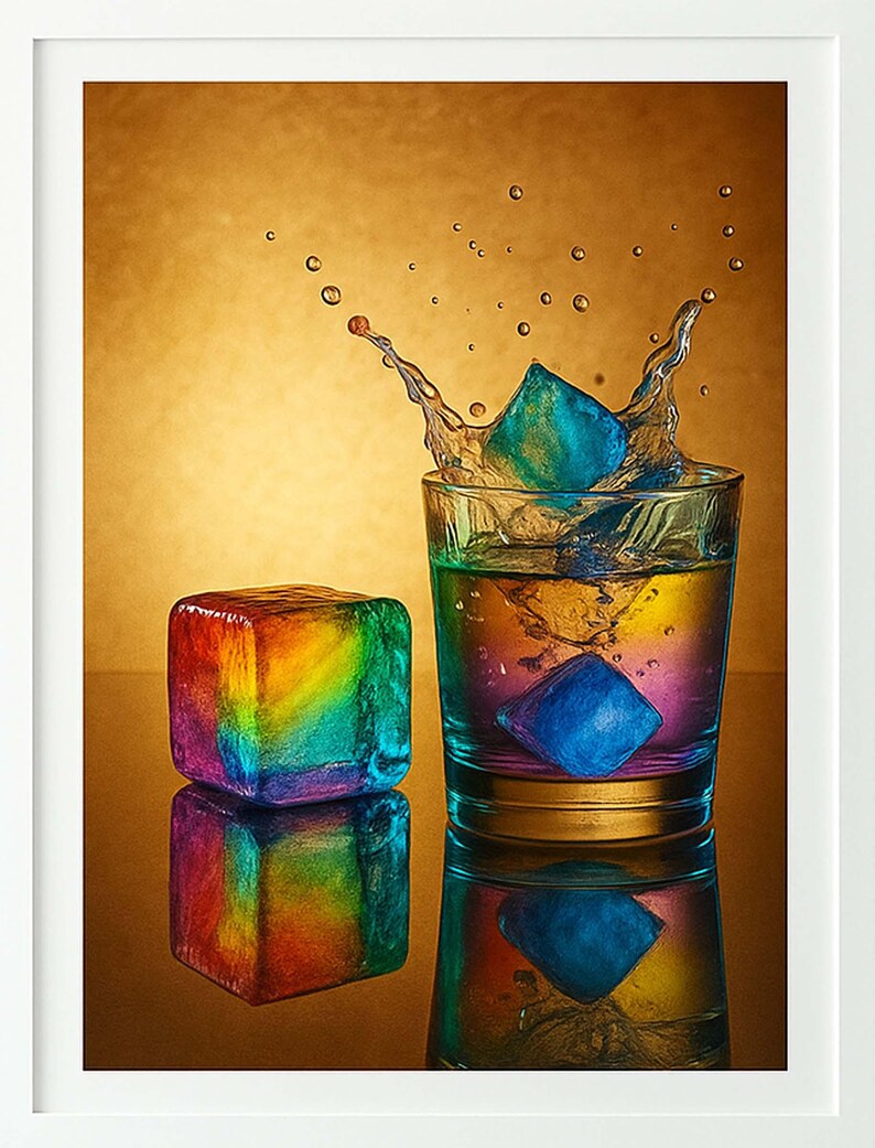 Rainbow Ice Splash Art Print: Modern Gold Abstract (digital Download ...