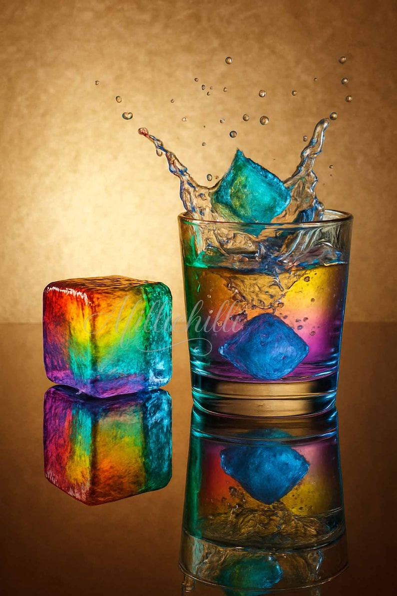 Rainbow Ice Splash Art Print: Modern Gold Abstract (digital Download ...
