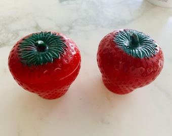 Par de tarros de cristal opalino Hazel Atlas para mermelada de fresa, recipientes rojos para cocina - LEER