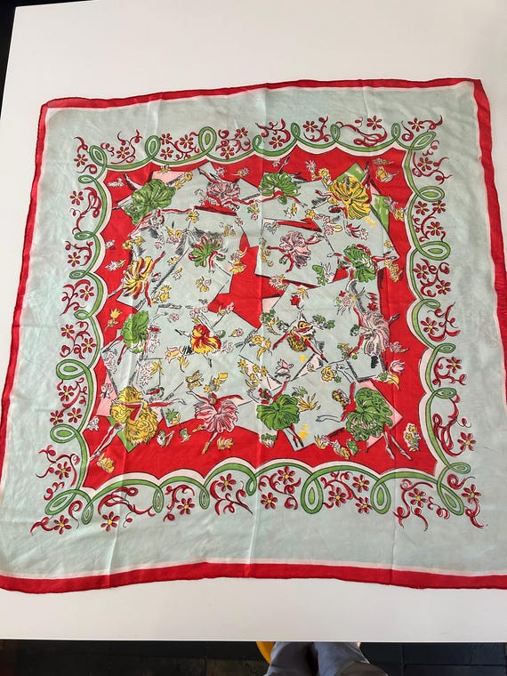 1940's Silk Stunning Dancing Novelty Scarf - READ