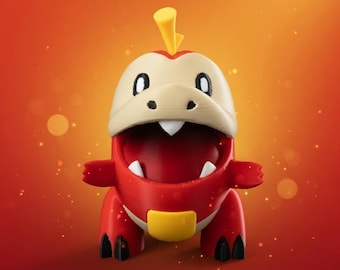 3D Printed Fuecoco Pokémon Figure - 5 Inch Tall Cute Fire Starter Desk Buddy - Custom Painted Fuecoco Statue