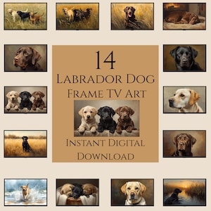Paquete de arte para TV con marco, arte de perro labrador, arte de pared grande horizontal, arte de pared para sala de estar, descarga digital, pintura de Low Country