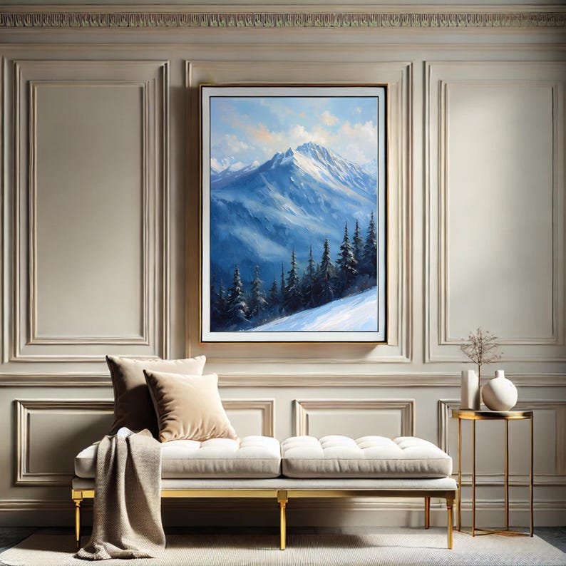 Snowy Mountain Landscape Art Print, Mountain Wall Art Print Download ...