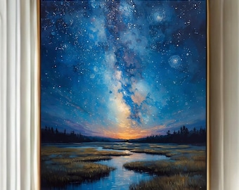 Sterrennachthemel schilderij print muurkunst hemel sterren maan digitale download