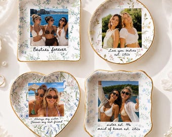 Personalized Maid Of Honor Trinket Ring Dish, Custom Besties Photo Jewelry Tray, Wedding Gift For Best Friend, Bridesmaid Gifts Ideas