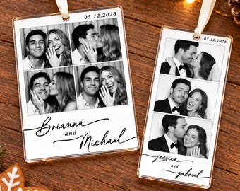 Personalized Wedding Photo Strip Christmas Ornament, Custom Couple Photo Ornament, Wedding Gift for Newlyweds, Save The Date Gift