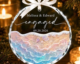 Custom Beach Engaged Ornament 2026, Beach Engagement Ornament, Engagement Gifts For Couples, First Christmas Engaged Gift