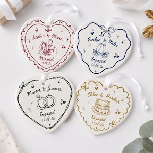 Ornement de fiançailles en céramique personnalisé, Ornement de fiançailles sur mesure, Cadeaux de fiançailles pour couples, Mariée et Marié, Cadeau pour jeunes mariés