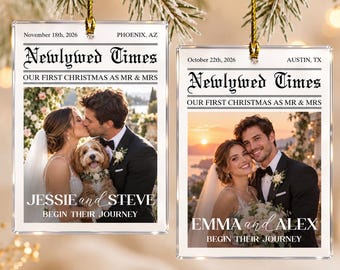 Personalized Wedding Photo Newspaper Ornament, First Christmas Married Ornament, Newlywed Christmas Gifts, Wedding Anniversary Gifts