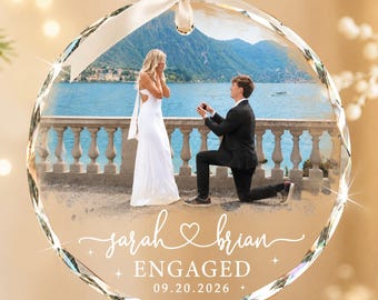Custom Engagement Photo Ornament, Couple Photo Engaged Ornament, Marriage Proposal Gift, Gift for Newly Engaged Couple, Engagement Gifts
