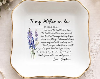 Personalized Mother In Law Jewelry Dish, Mother Of The Groom Wedding Ring Dish, Custom Jewelry Tray for Mom, Mom Gift from Bride
