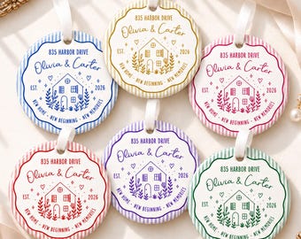 Personalized New Home Ornament, Housewarming Gift, Striped First House Family Christmas Ornament, New House Christmas Gift For Couple