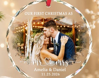 Personalized Our First Christmas Married Ornament, Mr & Mrs Ornament, Wedding Photo Ornament, Newlywed Gift, Wedding Anniversary Gift