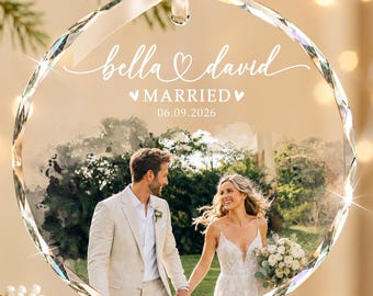 Custom Wedding Photo Ornament, Personalized First Christmas Married Ornament, Wedding Gift for Newlyweds, Mr Mrs Ornament Gift For Couples