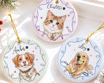 Personalized Pet Photo Ornament, Custom Striped Dog Cat Ornament, Pet Loss Gift, Dog Memorial Keepsake