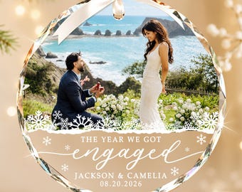 Personalized Engagement Ornament: Custom First Christmas Engaged Ornament, Couple Photo Engaged Ornament, Engagement Gifts For Couple