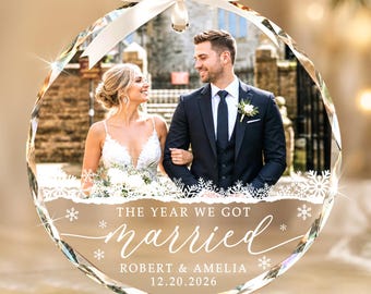 Personalized Wedding Photo Ornament: Custom First Christmas Married Ornament, Newlywed Gift, Wedding Anniversary Gift
