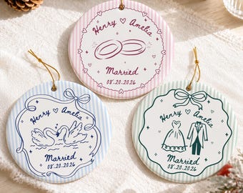 Personalized Ceramic Engagement Ornament, First Christmas Engaged Ornament, Engagement Gifts For Couples, Newlywed Gift, Bride and Groom