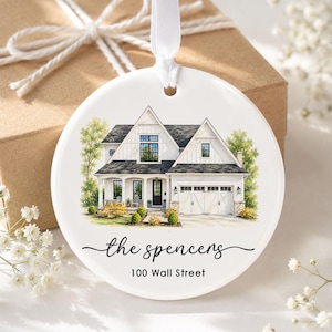 Ornement personnalisé pour une nouvelle maison, Ornement photo aquarelle de la nouvelle maison, Ornement avec adresse, Cadeau de pendaison de crémaillère, Cadeau de signature d'acte de vente