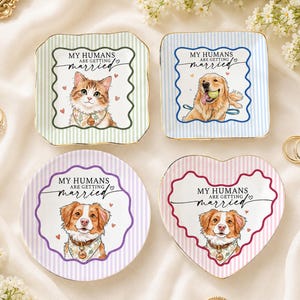 Plat à bijoux personnalisé avec portrait d'animal de compagnie, « Mes humains se marient », plat à bijoux photo de chien ou chat pour mariage, cadeau de fiançailles pour elle