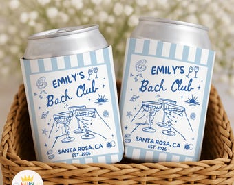 Custom Bachelorette Party Can Cooler, Beach Bachelorette Can Holder, Coastal Bridal Party Favors, Custom Location Bach Drink Holder