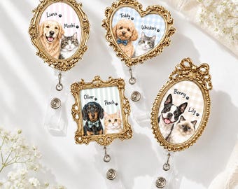 Custom Pet Portrait Badge Reel, Dog Cat Portrait From Photo Gift, Pet Memorial Gift, Pet Photo Gift, Nurse Badge Reel, Gift for Pet Lovers