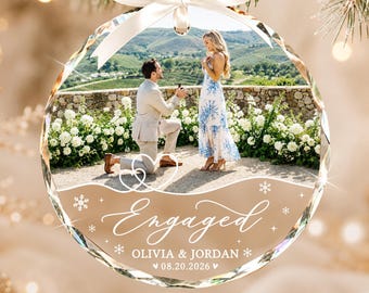 Personalized Engagement Photo Ornament: First Christmas Enaged Ornament, Engagement Gift For Couples, Wedding Gifts