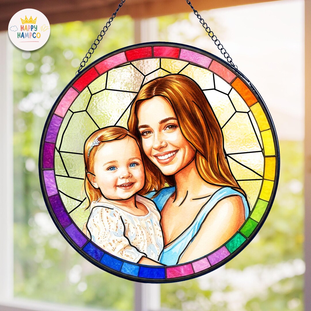 Personalized Photo Mom Stained Glass Suncatcher, Mothers Day Gift for ...