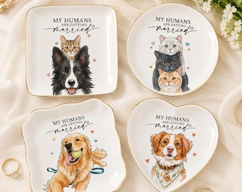 Personalized Pet Portrait Jewelry Dish, My Humans Are Getting Married, Custom Dog Photo Jewelry Tray, Engagement Gift for Her