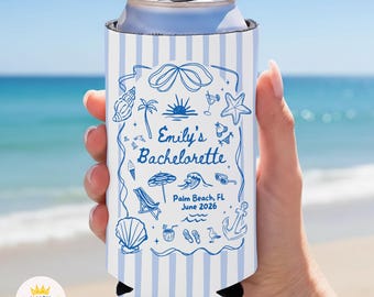 Custom Coastal Bachelorette Party Can Cooler, Beach Bachelorette Drink Holder, Beach Club Bachelorette Party Favors, Bridal Shower Gifts