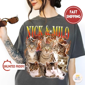 Custom Comfort Colors Photo Cat Shirt, Personalized Bootleg Pet Shirt, Pet Portrait Custom Shirt