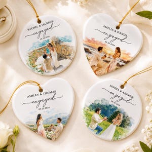 Custom Engagement Ring Dish, Proposal Photo Trinket Tray, Watercolor Couple Portrait Gift, Engaged Ornament, Engagement Gift For Her 画像 5