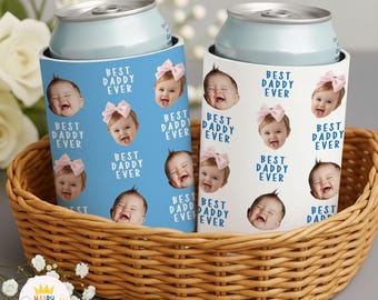Personalized Baby Face Can Cooler, Best Daddy Ever Can Cooler, Father's Day Gift For Husband, New Dad Gift, Kids Photo Drink Holder