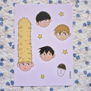 May include: A white rectangular print featuring cartoon character heads with various hairstyles and expressions, along with yellow star shapes. The print includes the text "@laffitime".